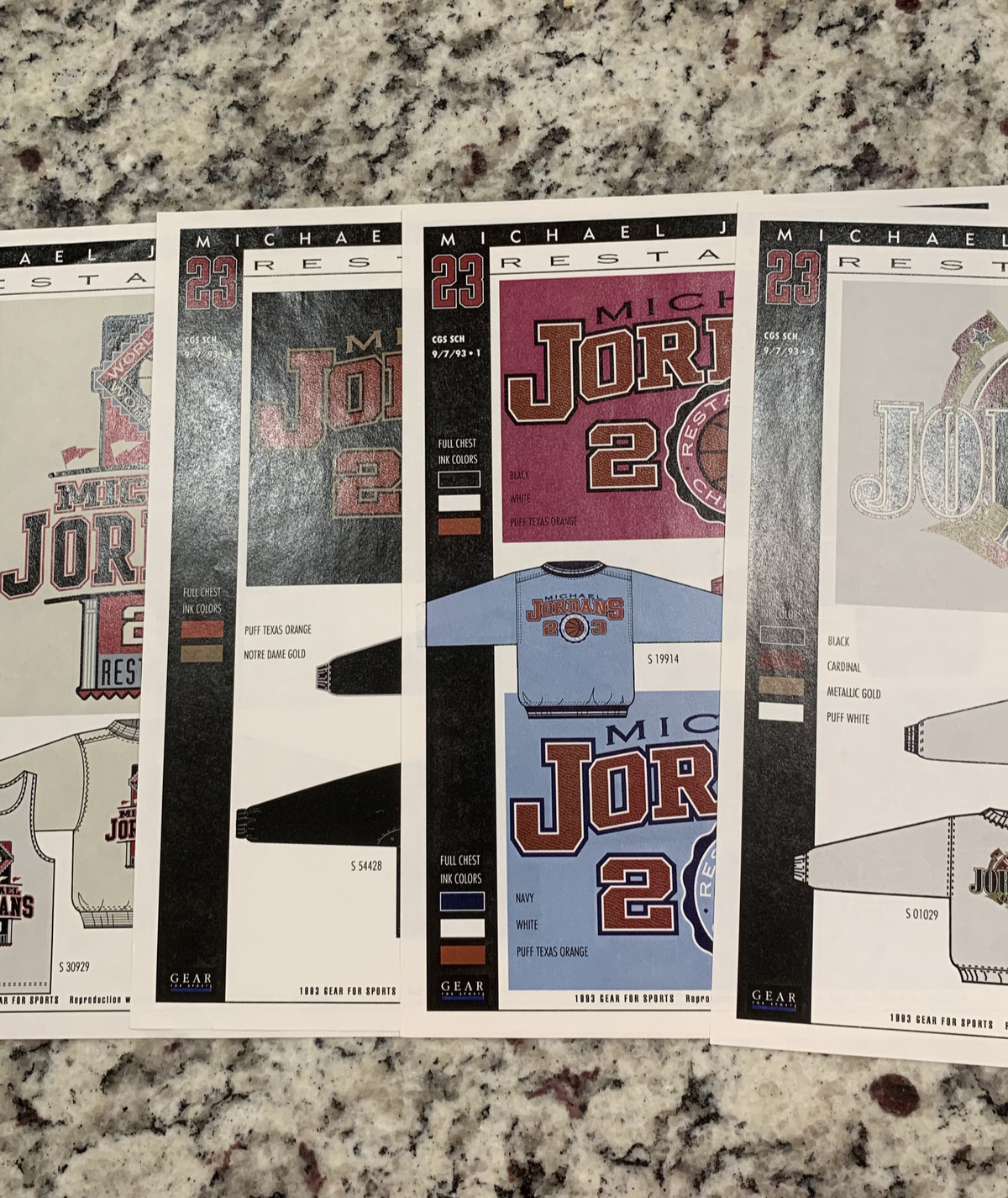 Set Of 4 – 1993 Michael Jordan Restaurant Merch Drawing – One Of A Kind – Bulls